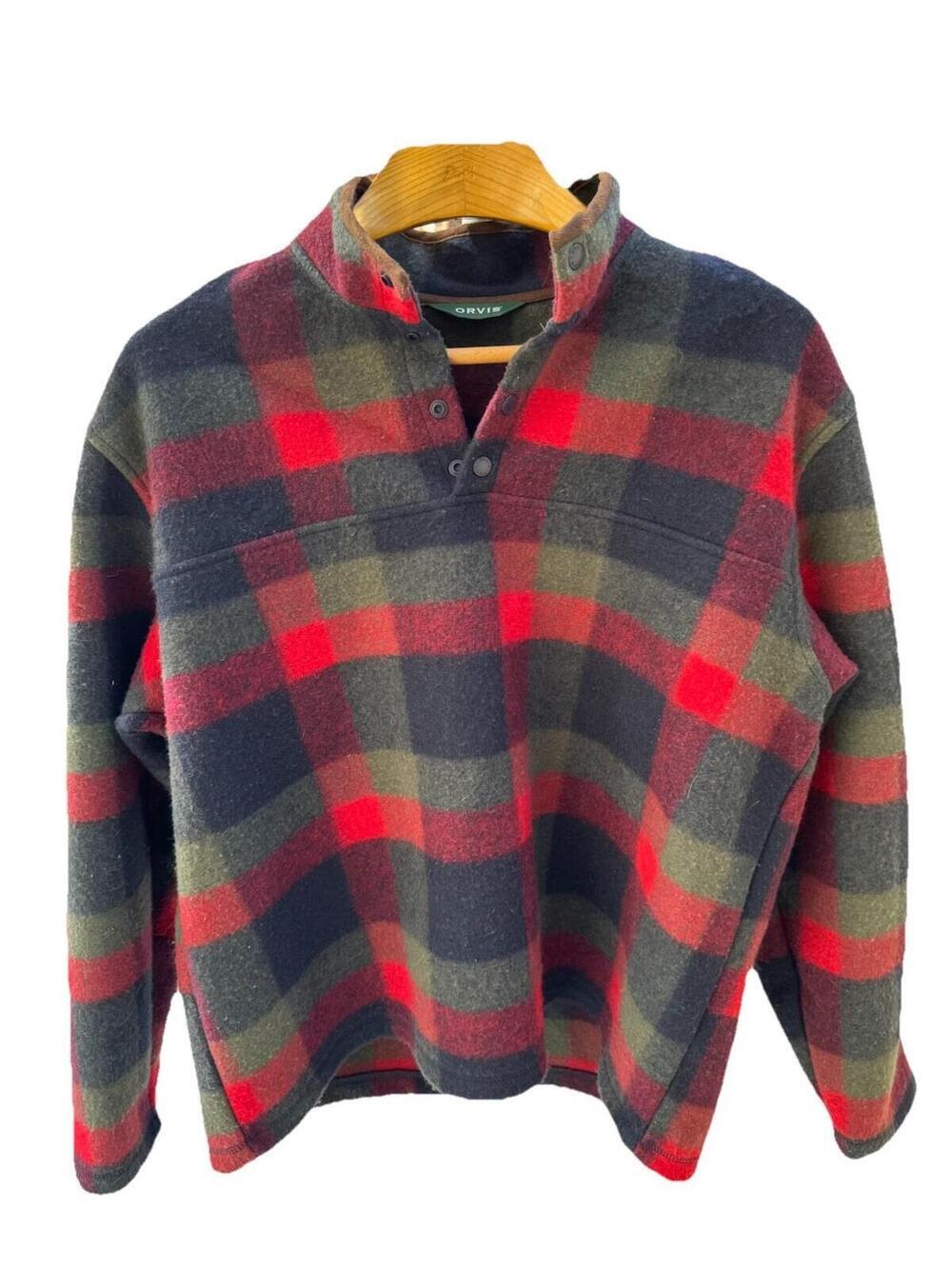 Orvis red Green plaid fleece jacket sweatshirt mens xl